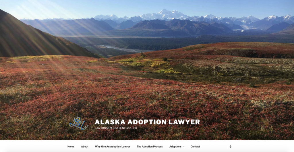 Alaska Adoption Lawyer screen capture of their website including the company logo and mountain background.