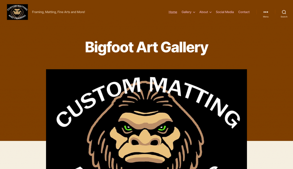 Bigfoot Art Gallery website screen capture of their website and company logo.